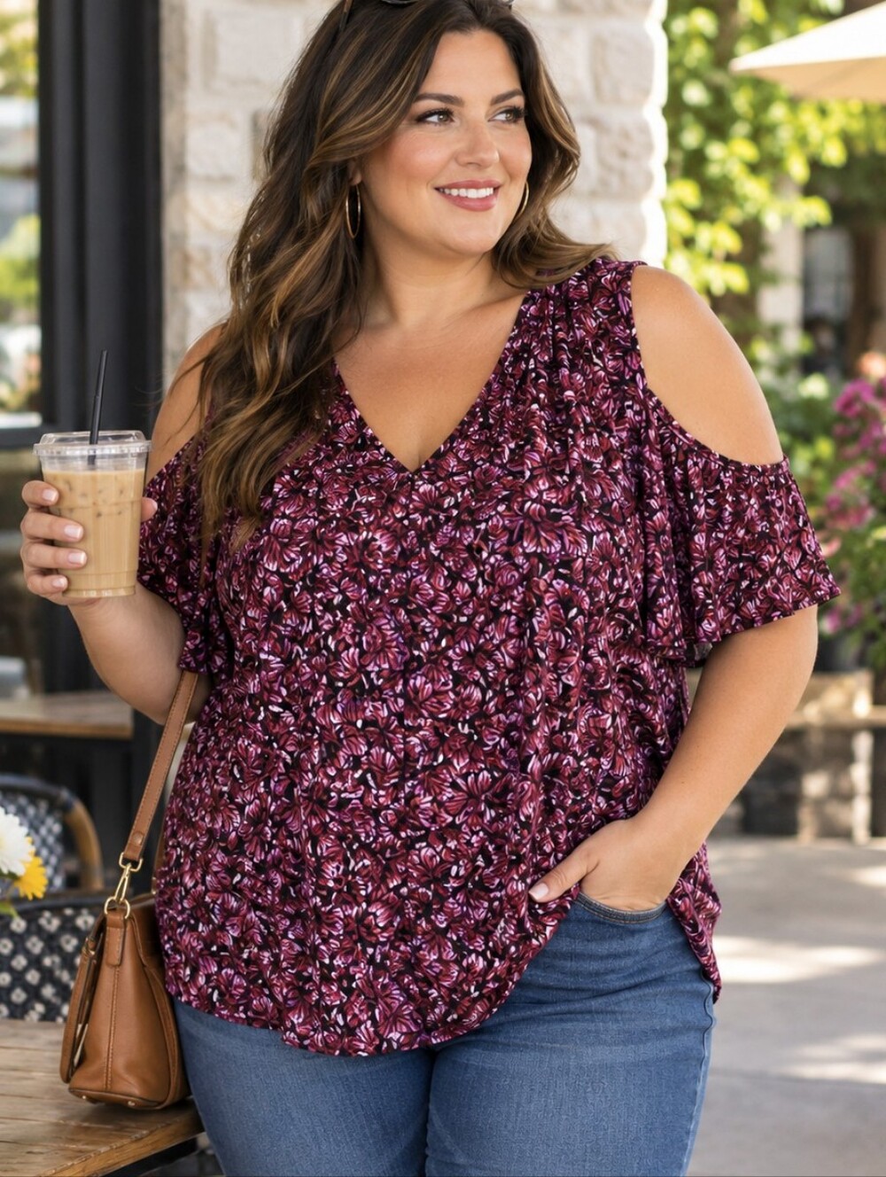 Michael Kors Purple and Black Cold Shoulder Blouse. In EUC